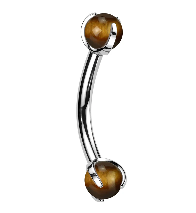 Claw Tigers Eye Stone Titanium Internally Threaded Curved Barbell - Mrs Treak