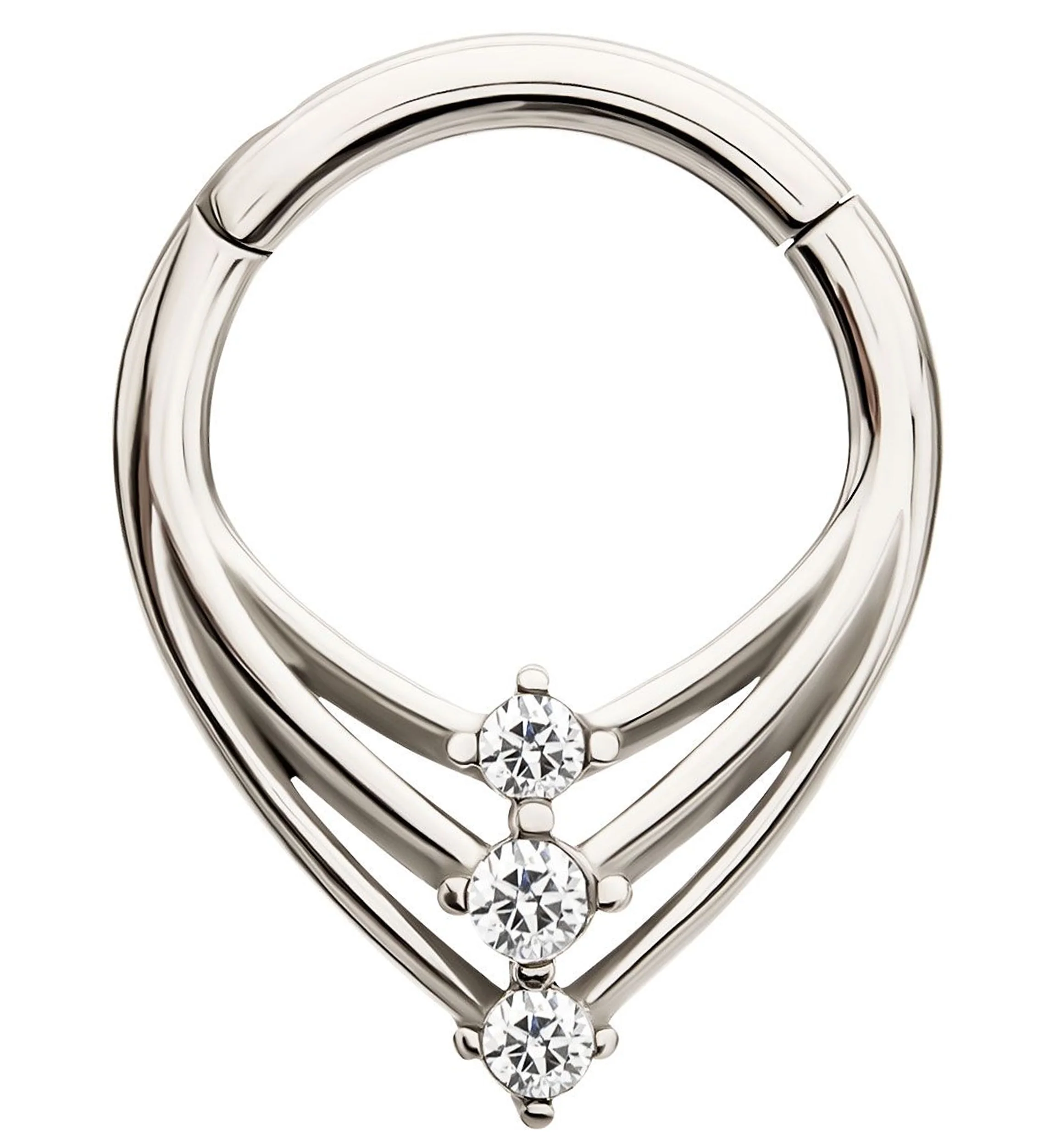 Triple Point Clear CZ Stainless Steel Hinged Segment Ring - Mrs Treak