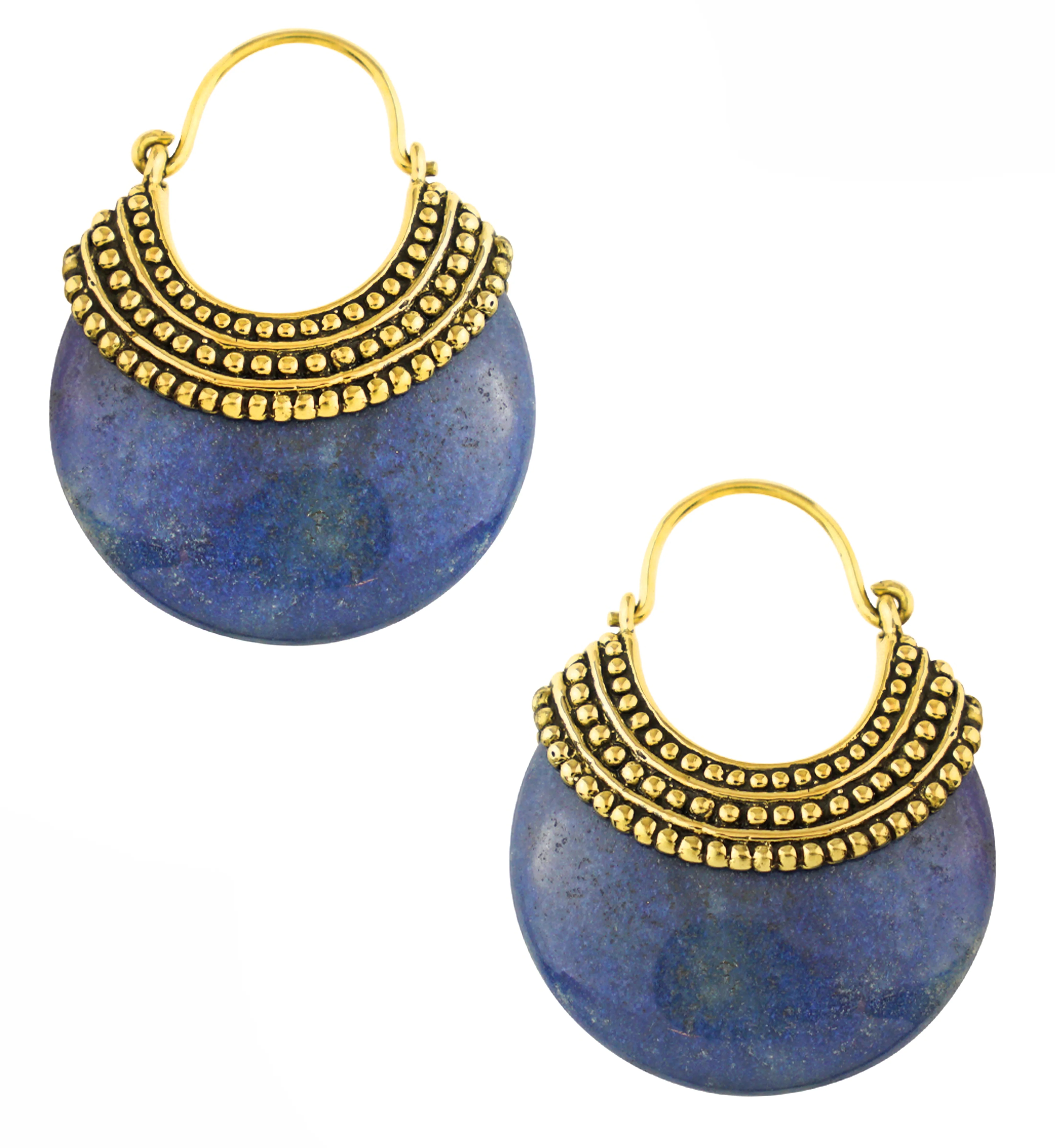 Blue Aventurine Beaded Brass Stone Earrings - Mrs Treak