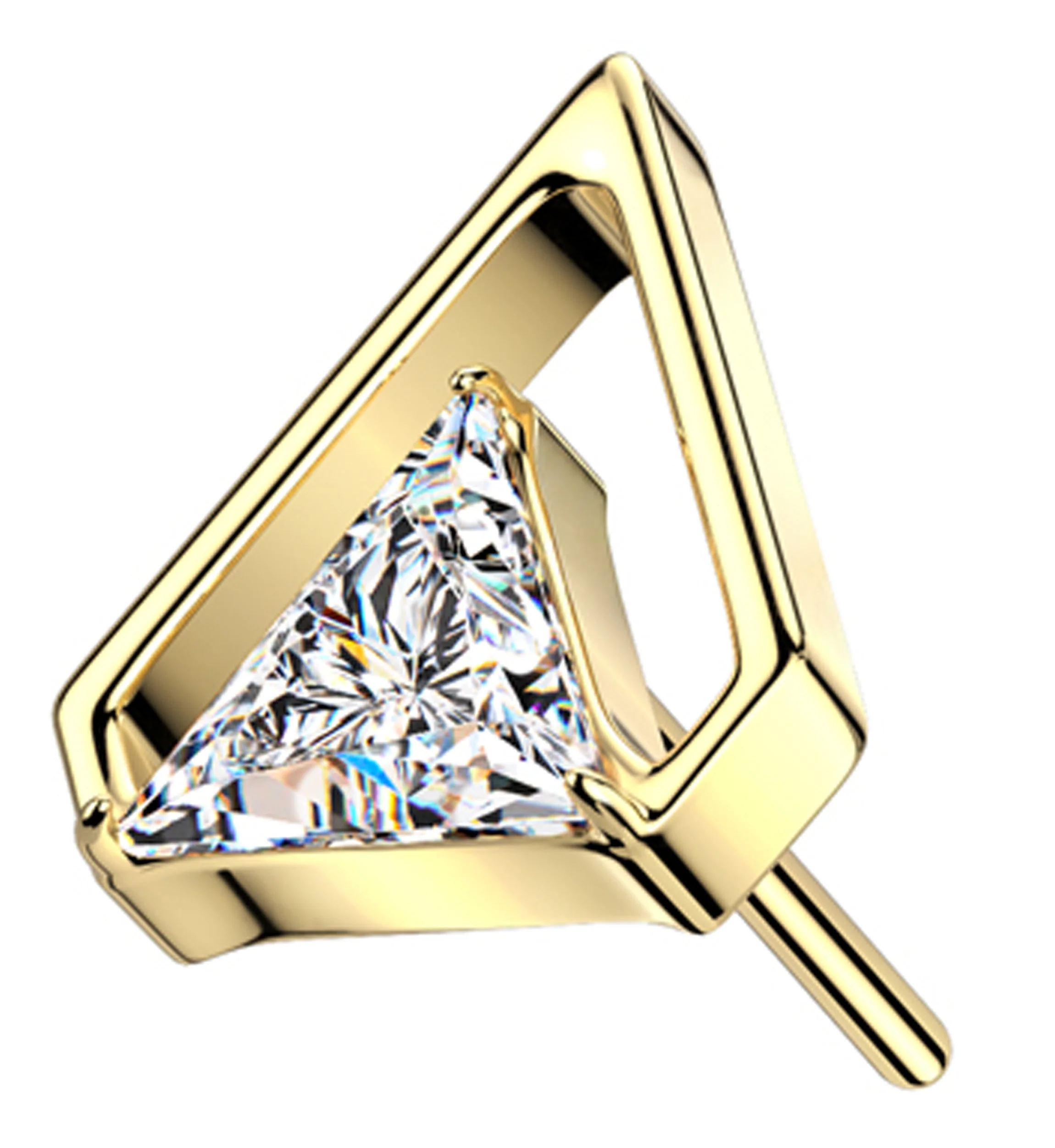 Gold PVD Triangle Chasm Clear CZ Titanium Threadless Top - Mrs Treak