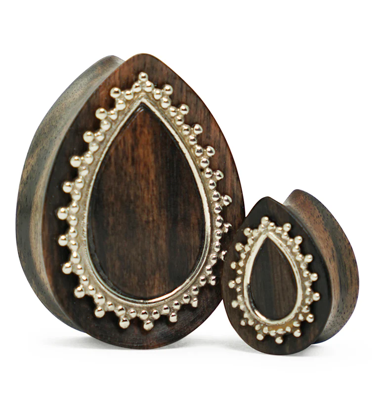 Adorn White Brass Inlay Areng Wood Teardrop Plugs - Mrs Treak