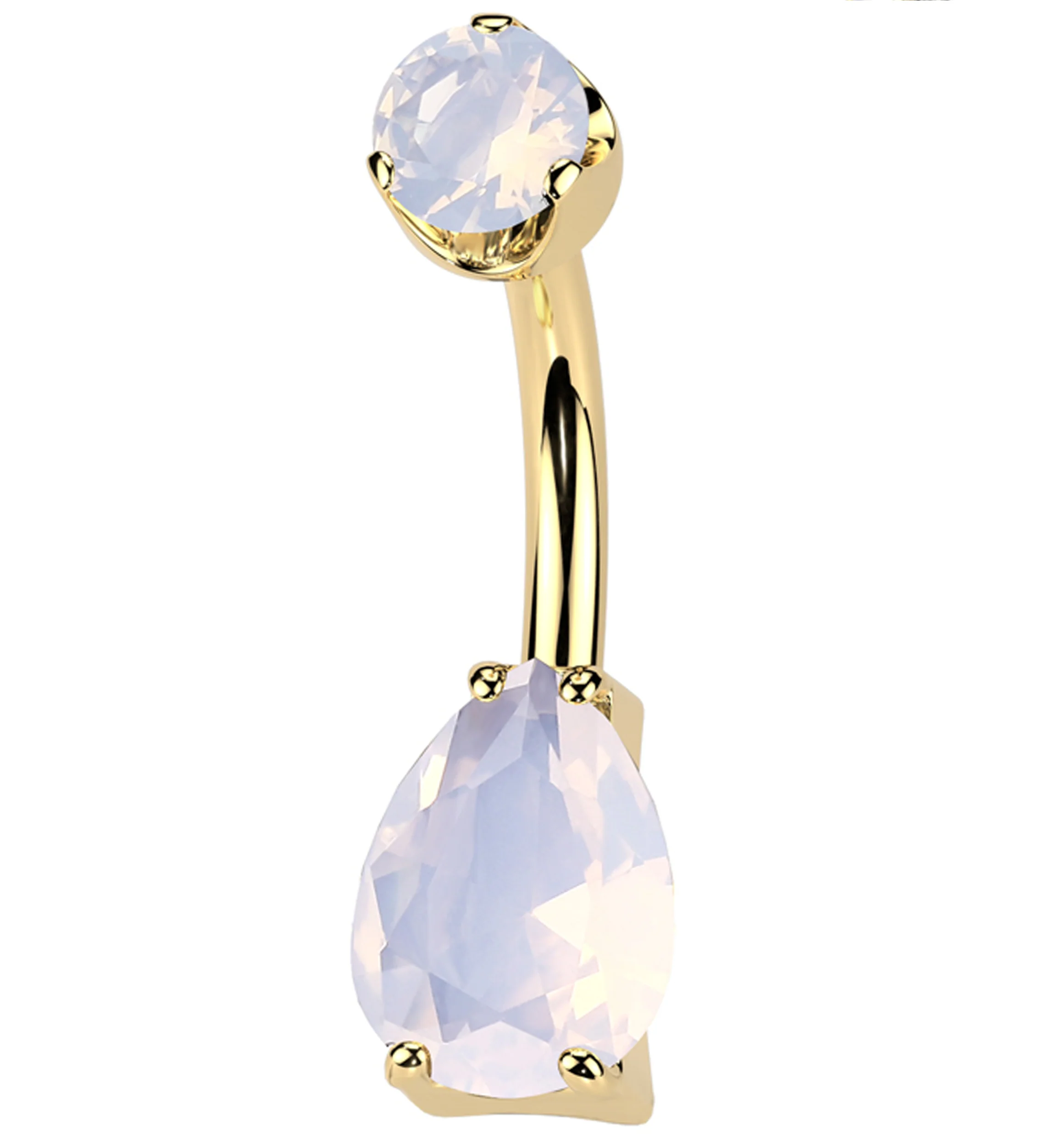 Gold PVD Rose Quartz Teardrop Internally Threaded Titanium Belly Button Ring - Mrs Treak