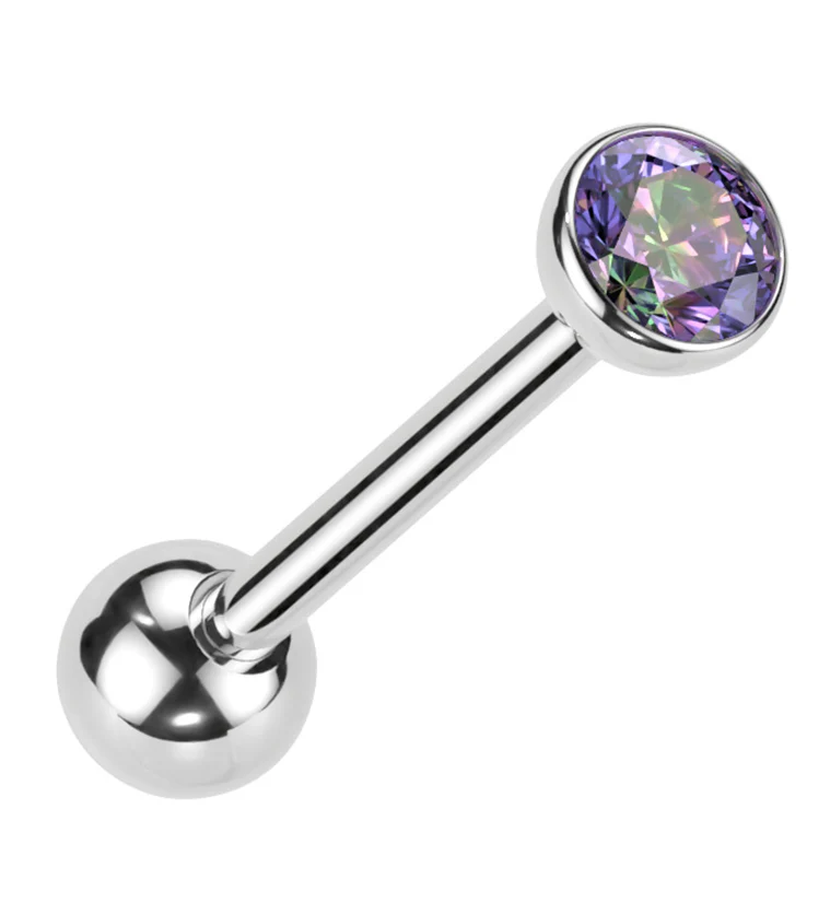 Black Aurora Bezel CZ Titanium Threadless Barbell - Mrs Treak
