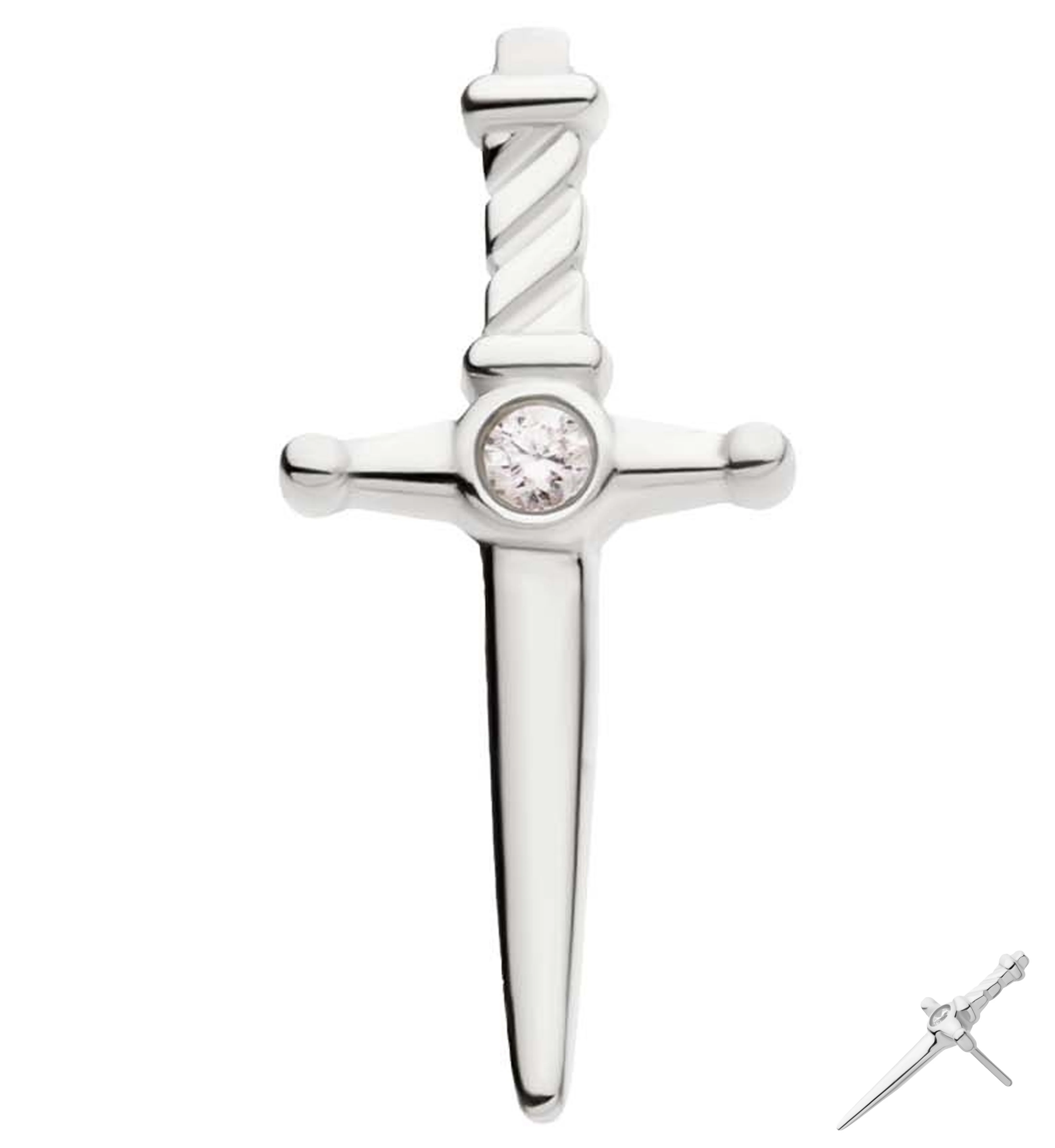 14kt White Gold Dagger Clear CZ Threadless Top - Mrs Treak