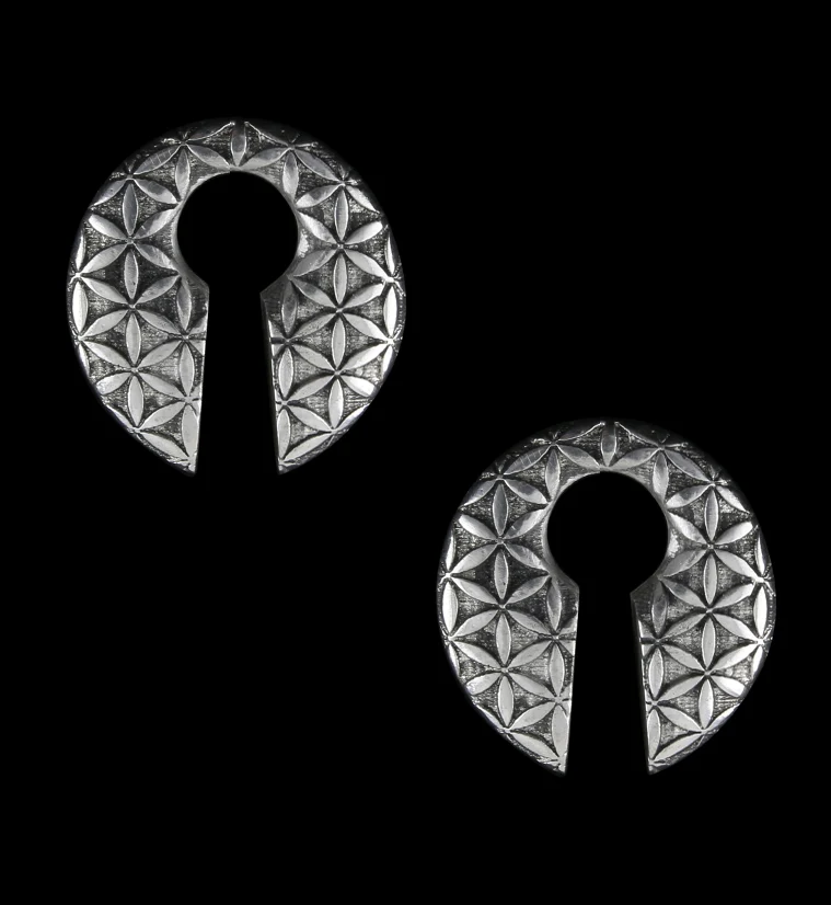 Flower of Life Keyhole White Brass Ear Weights - Mrs Treak