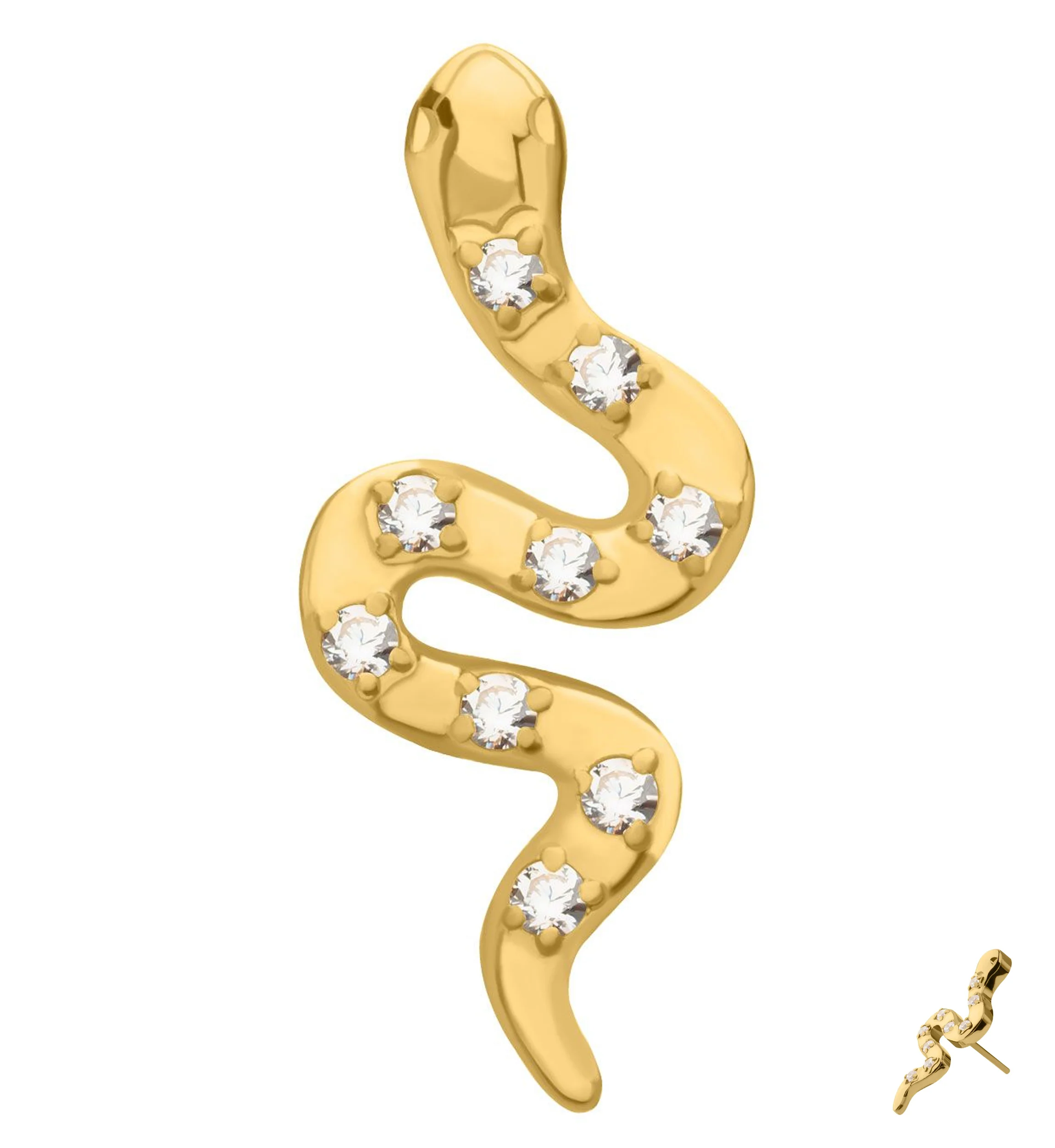 24kt Gold PVD Spotted Snake Clear CZ Titanium Threadless Top - Mrs Treak