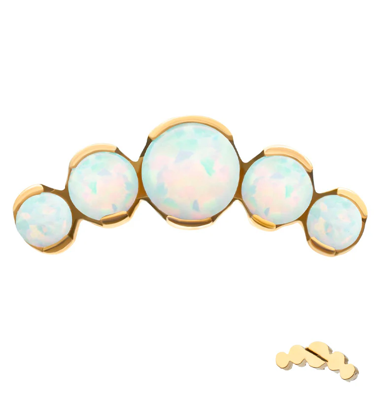 Gold PVD Semi-Bezel Quinary Curve White Opalite Titanium Threadless Top - Mrs Treak
