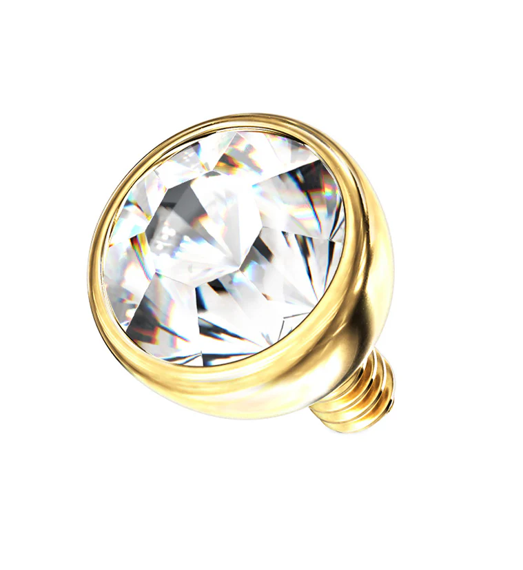 Gold PVD Bezel Clear CZ Stainless Steel Internally Threaded Top - Mrs Treak