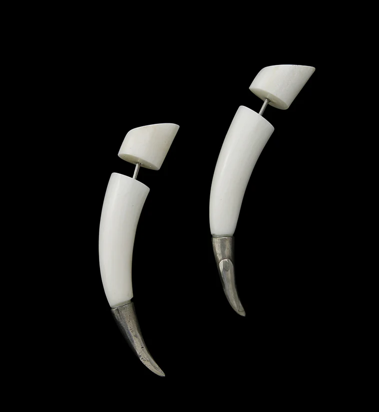 White Bone Fake Gauge Tapers Tribal Earrings - Mrs Treak