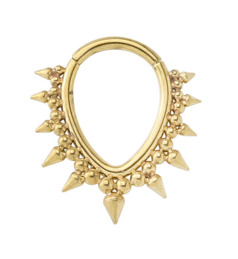 Gold PVD Spike Bead Teardrop Stainless Steel Hinged Segment Ring - Mrs Treak