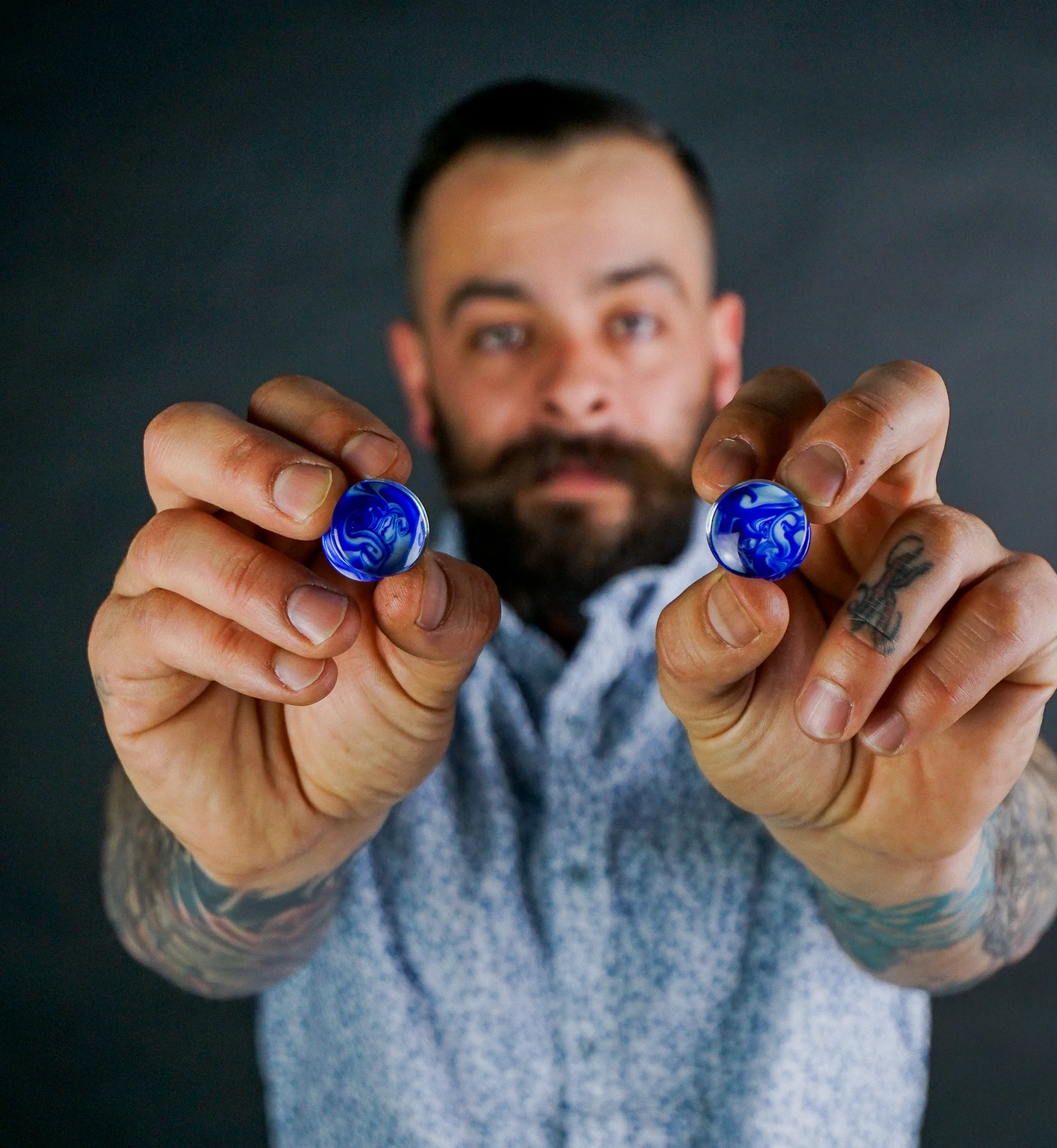 Blue/White Chroma Swirl Glass Double Flare Plugs - Mrs Treak