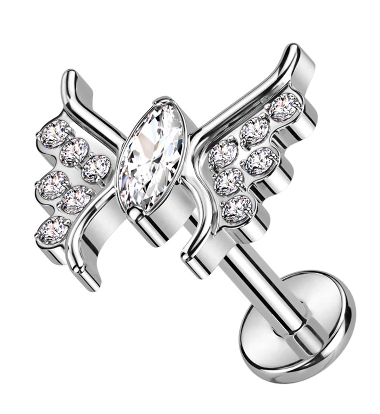 Wings Clear CZ Internally Threaded Titanium Labret - Mrs Treak