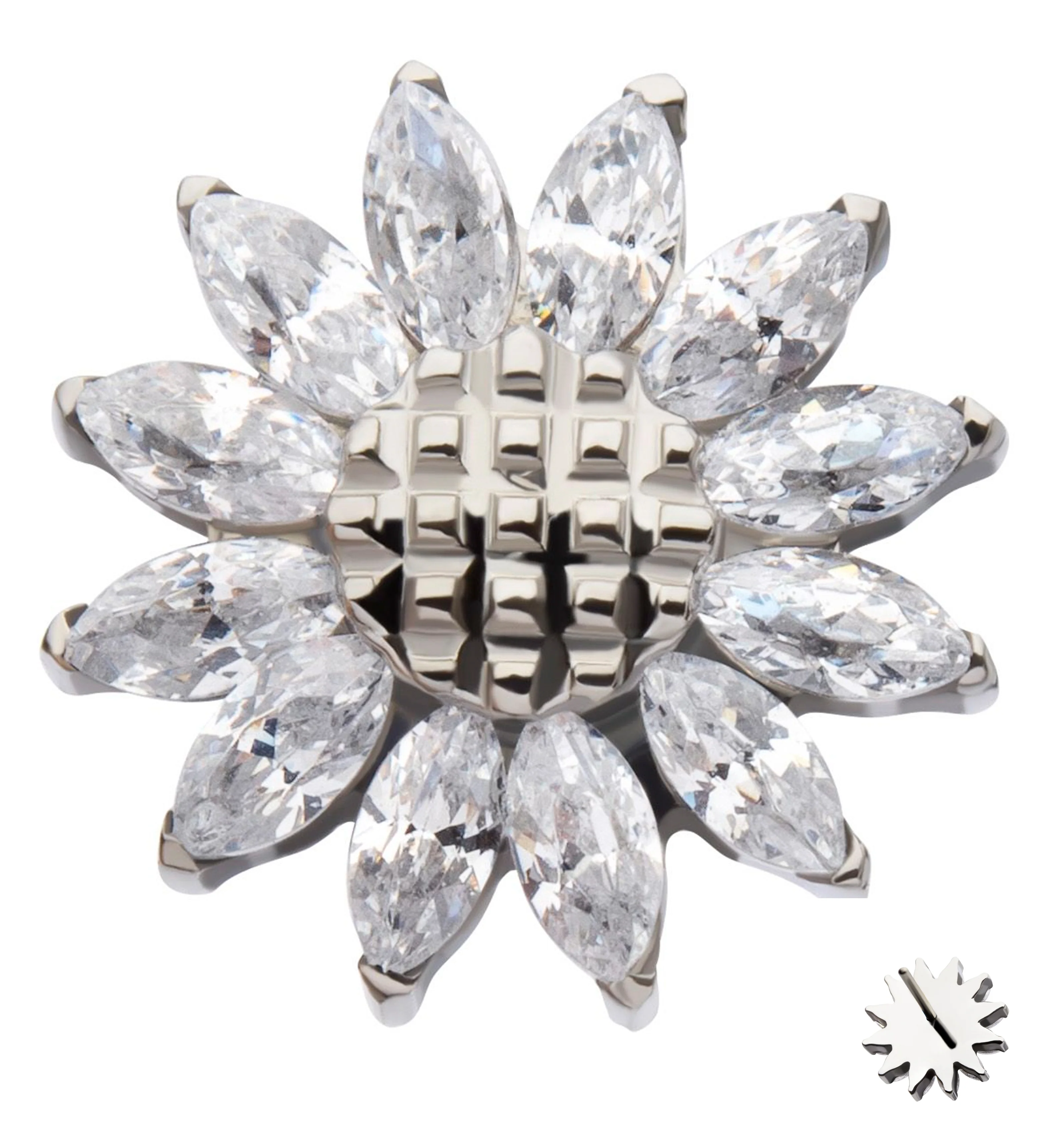Crosshatch Sunflower Clear CZ Titanium Threadless Top - Mrs Treak