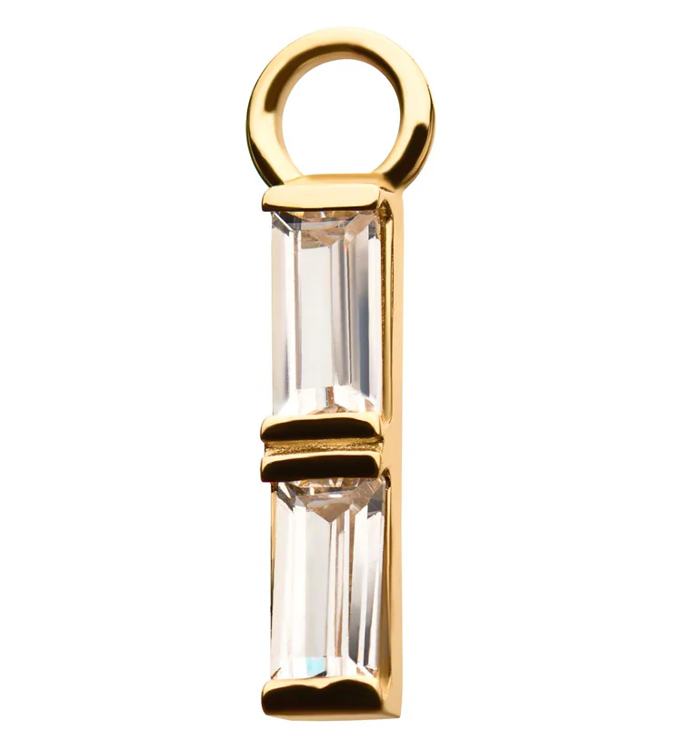 14kt Gold Baguette Bar CZ Charm - Mrs Treak