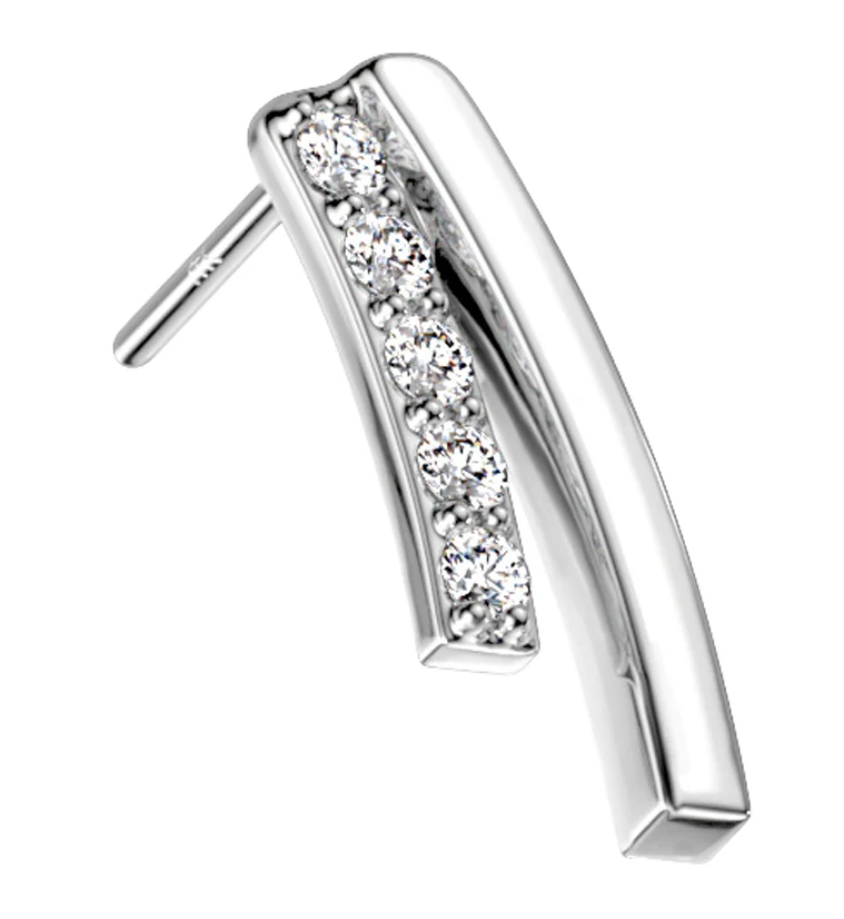 14kt White Gold Dual Curve CZ Threadless Top - Mrs Treak