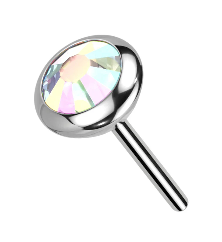 Flat Bezel Rainbow Aurora CZ Threadless Titanium Top - Mrs Treak