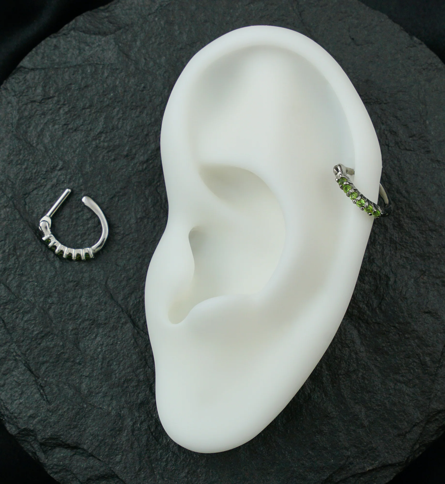 Side-Facing Light Green CZ Stainless Steel Hinged Segment D-Ring - Mrs Treak