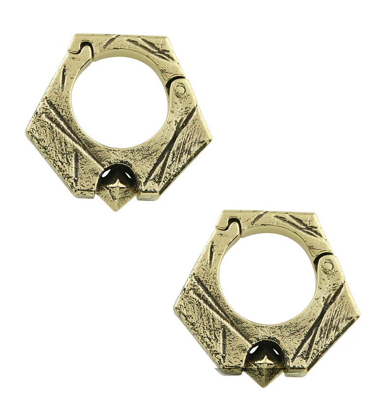 Graze Pentagon Brass Hinged Ear Weights - Mrs Treak