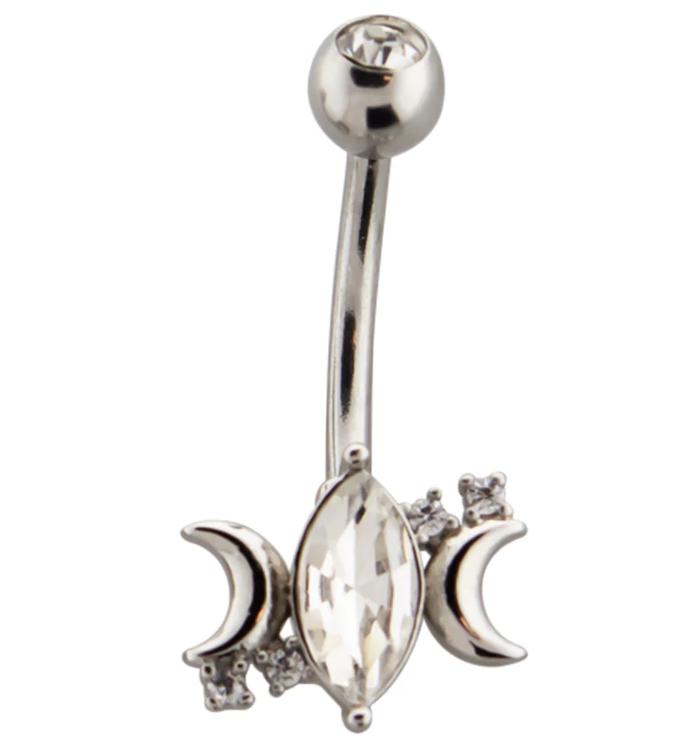 Half Moon Oval CZ Belly Button Ring - Mrs Treak