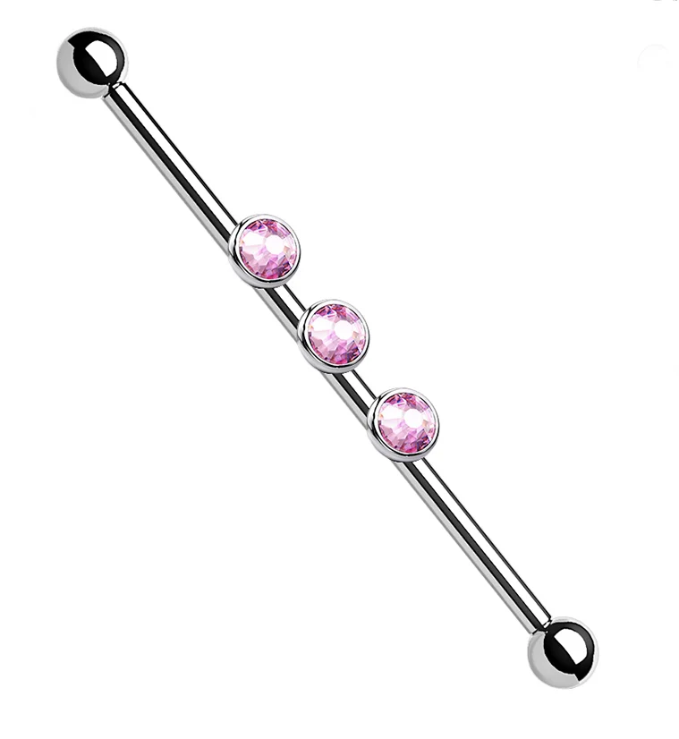 Triple Pink CZ Titanium Industrial Barbell - Mrs Treak