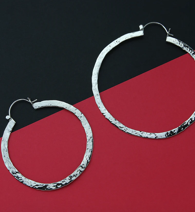 Narrow Hammered White Brass Hangers / Earrings - Mrs Treak