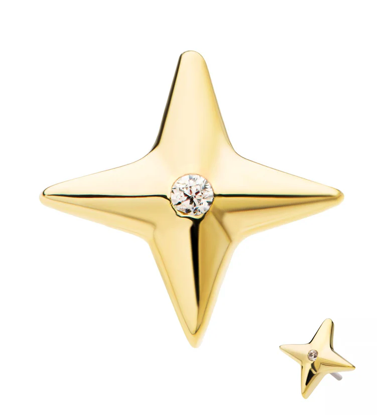 14kt Gold Compass Star CZ Threadless Top - Mrs Treak