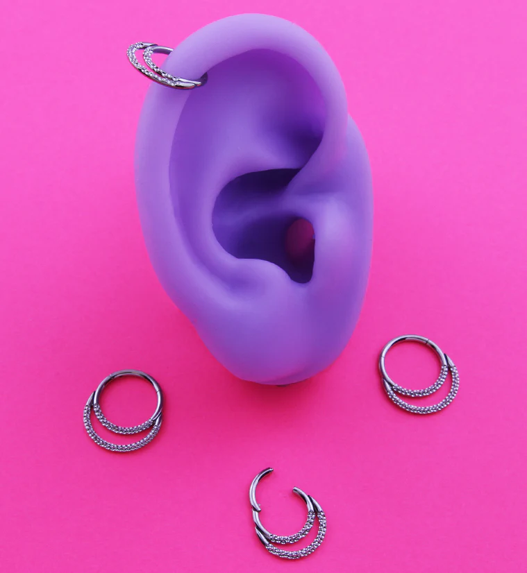 Hammered Double Hoop Titanium Hinged Segment Ring - Mrs Treak