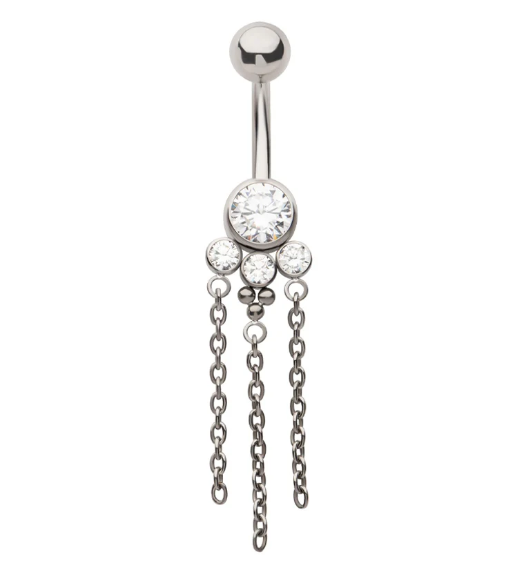 Multi Chain Trio Clear CZ Internally Threaded Titanium Belly Button Ring - Mrs Treak