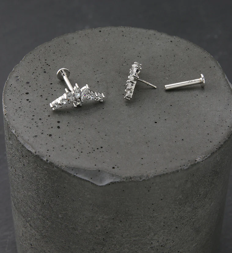 14kt White Gold Tiara CZ Threadless Labret - Mrs Treak