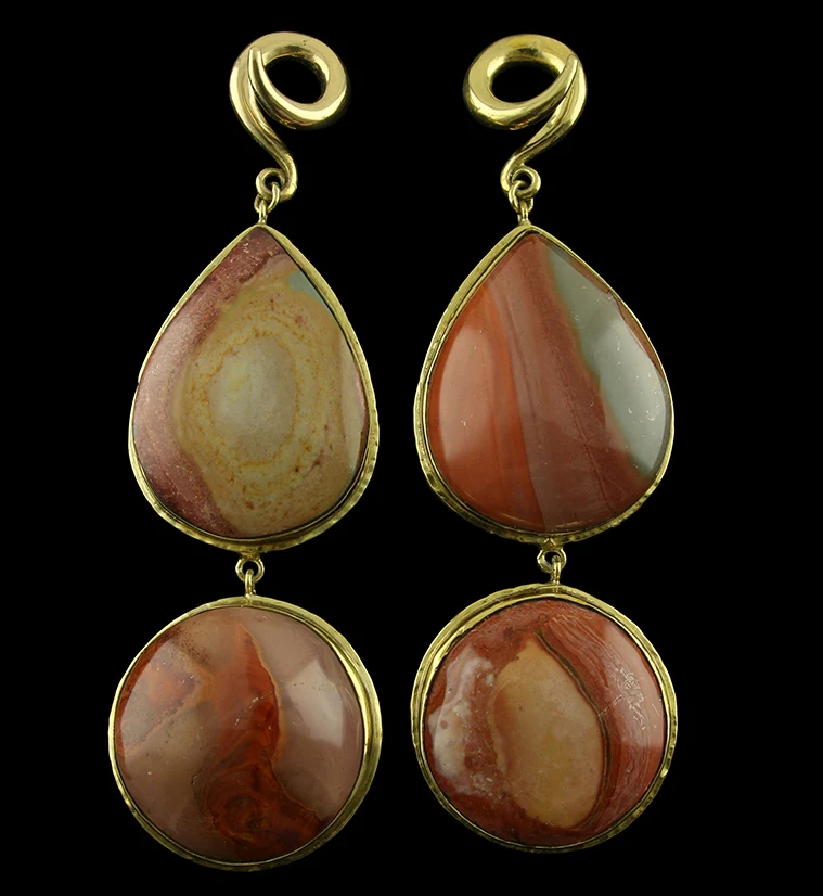 V11 Double Polychrome Ocean Jasper Stone Brass Ear Weights - Mrs Treak