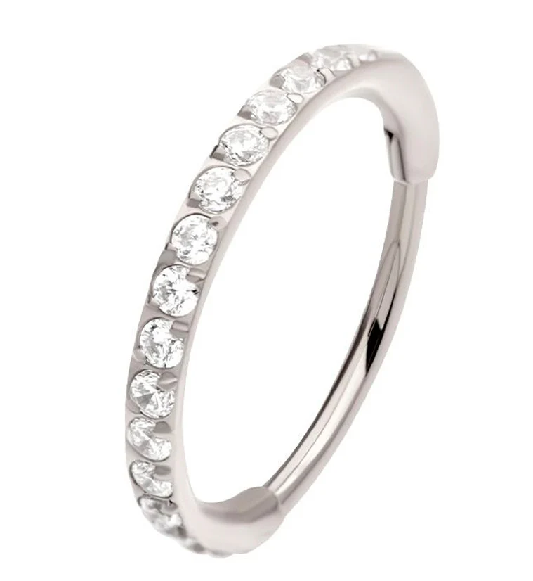 Clear CZ Hoop Stainless Steel Hinged Segment Ring - Mrs Treak