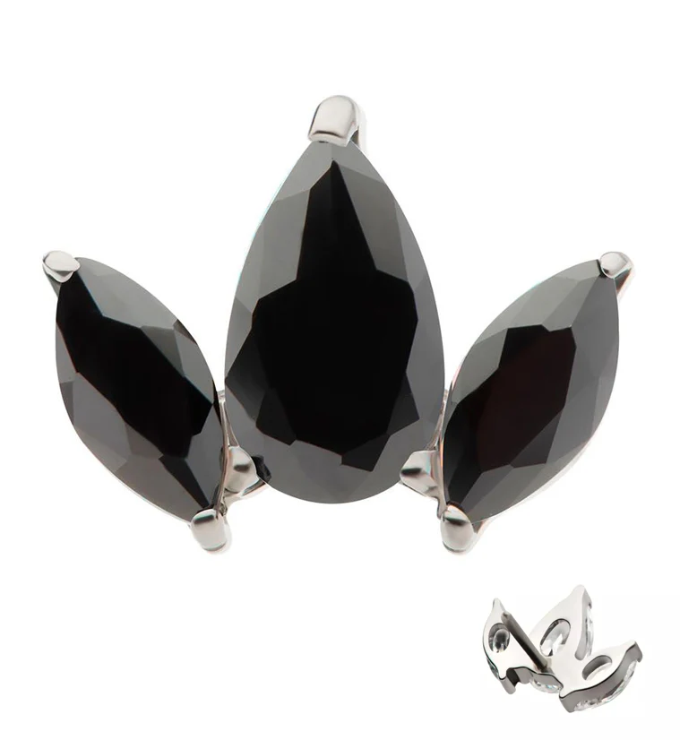Triple Empress Teardrop Black CZ Threadless Titanium Top - Mrs Treak