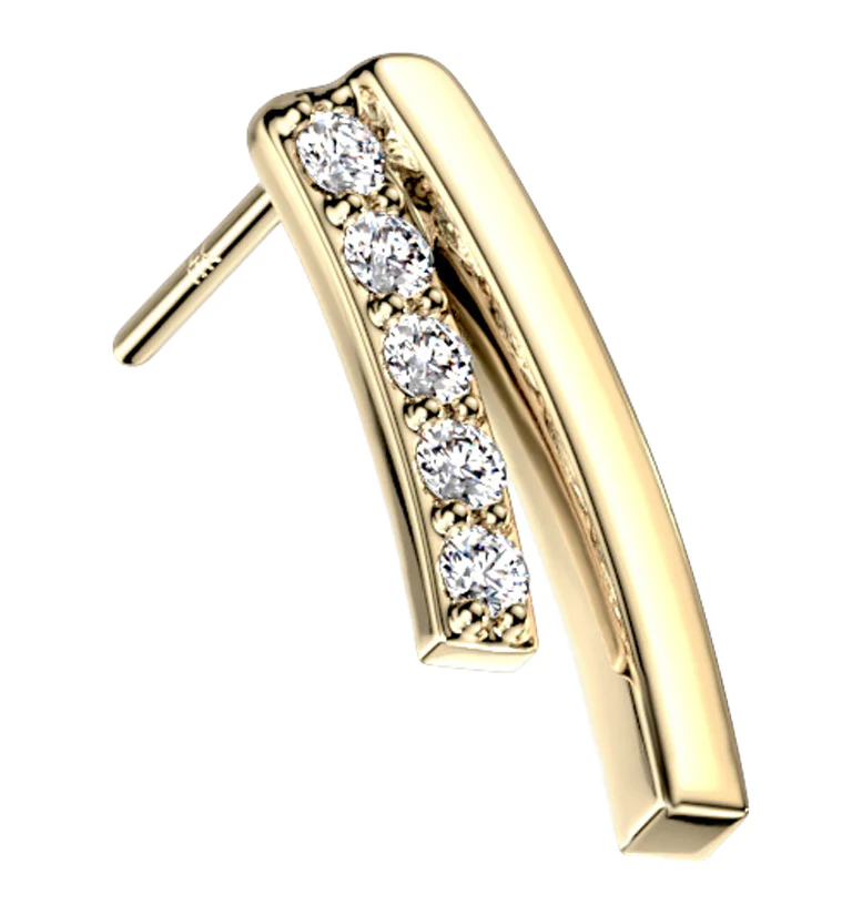 14kt Gold Dual Curve CZ Threadless Top - Mrs Treak