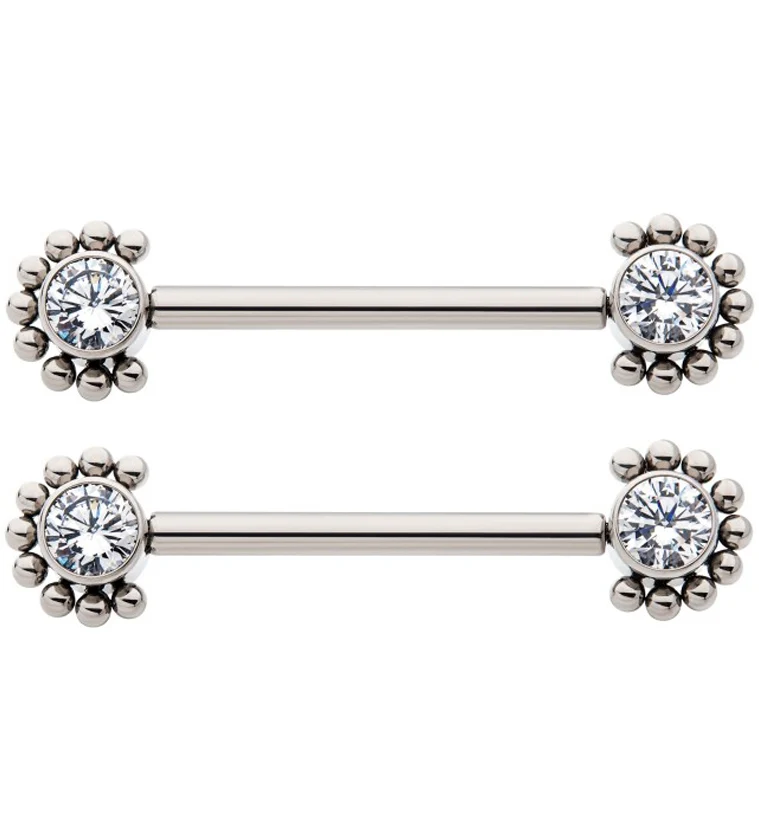 14G Encirc Double CZ Threadless Titanium Nipple Ring Barbell - Mrs Treak