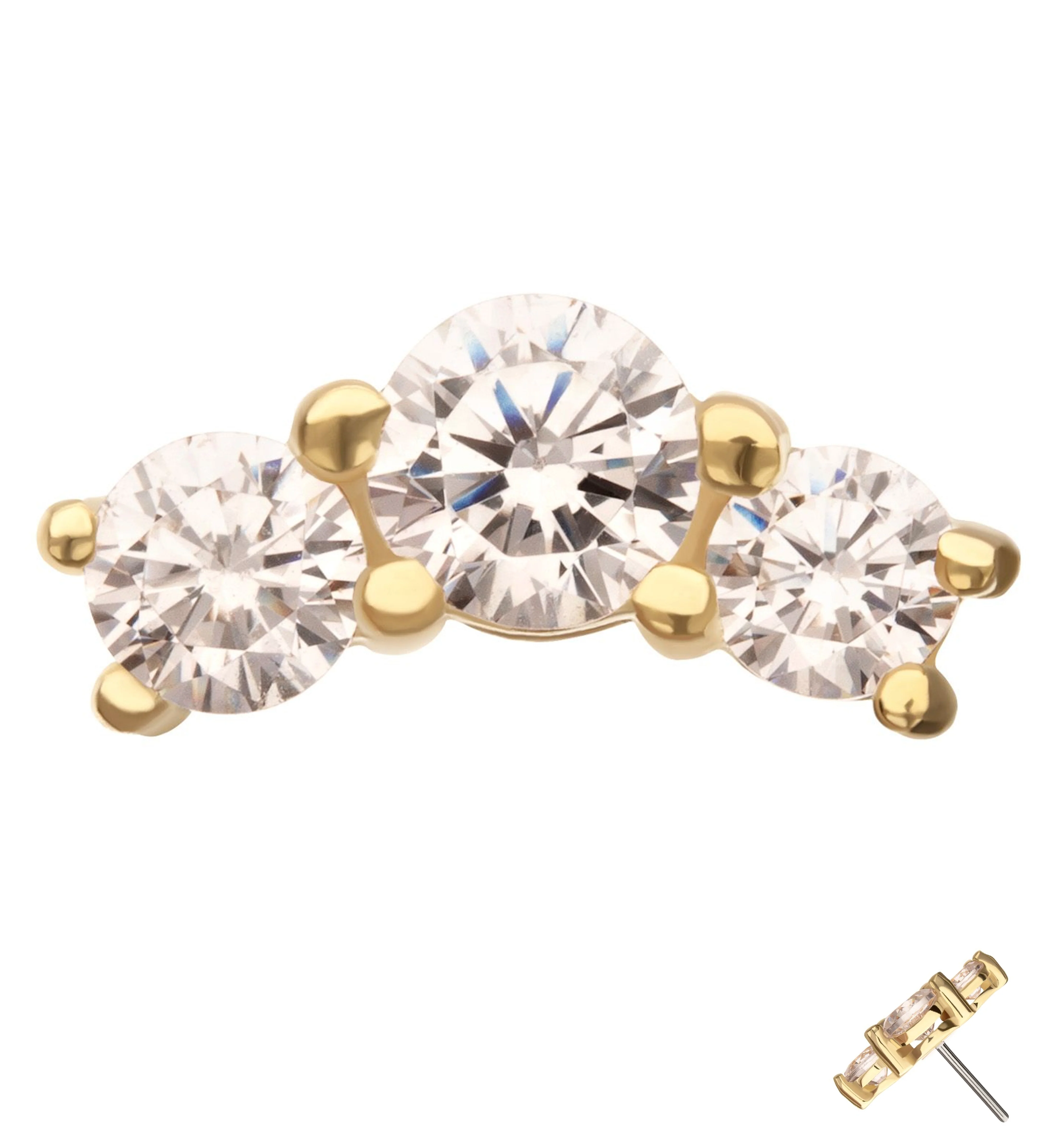 14kt Gold Triple Center Clear CZ Arch Threadless Top - Mrs Treak