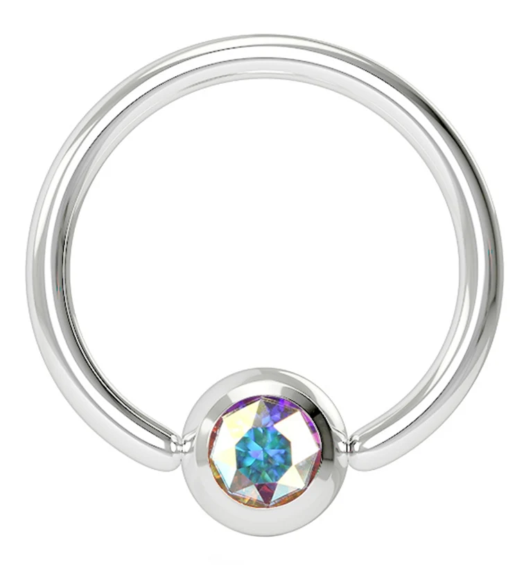 Rainbow Aurora Gem Stainless Steel Captive Ring - Mrs Treak