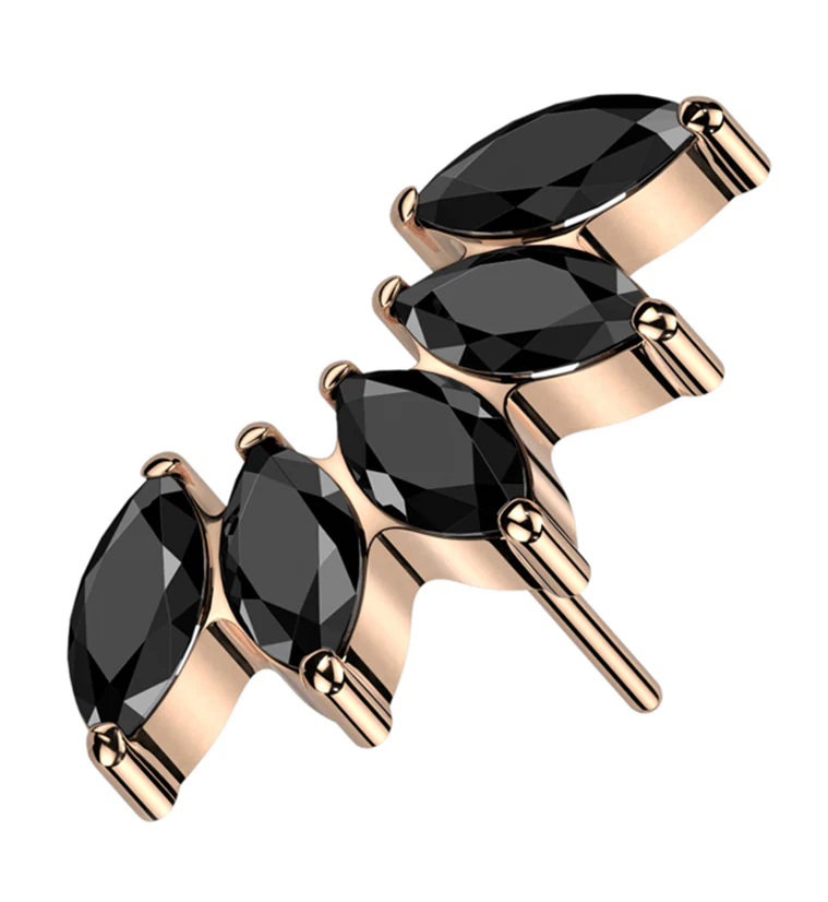Rose Gold PVD Half Crown Black CZ Threadless Titanium Top - Mrs Treak