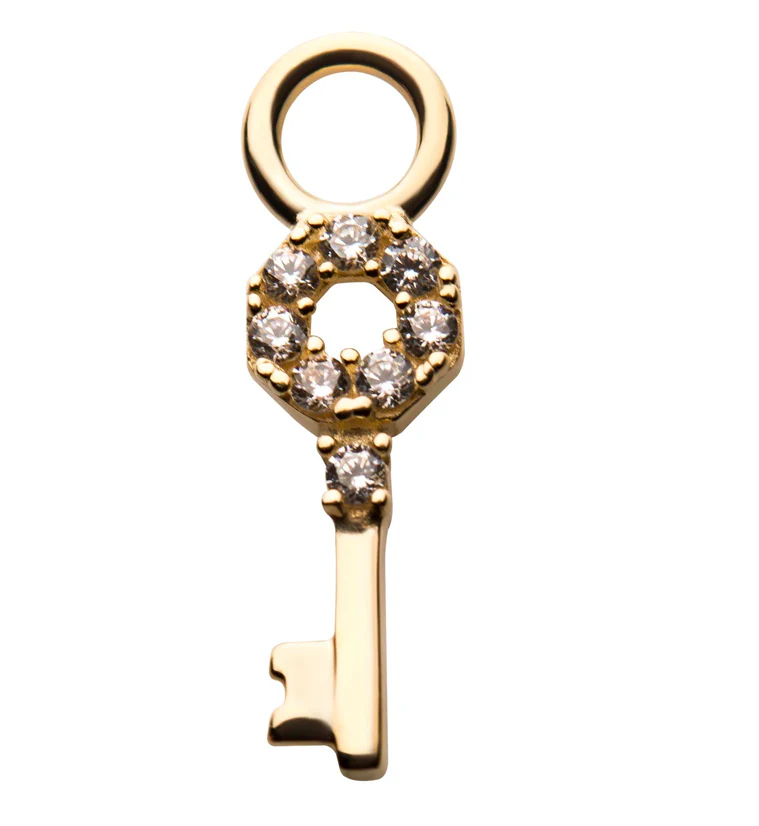 14kt Gold Antique Key CZ Charm - Mrs Treak