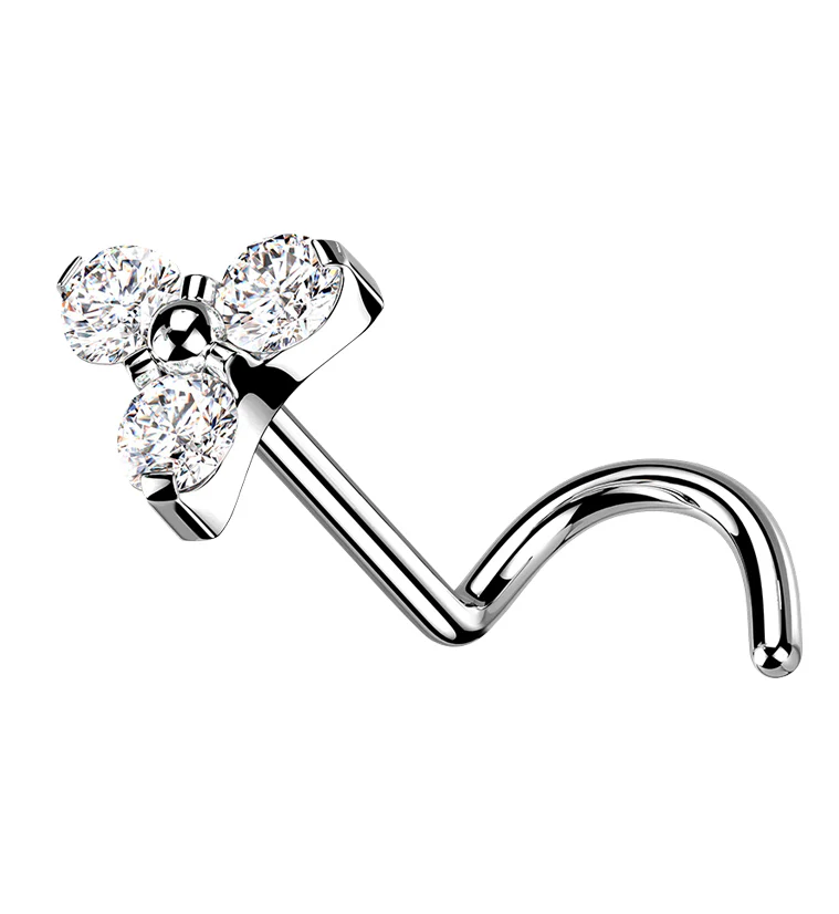 Triple CZ Titanium Threadless Nose Screw Ring - Mrs Treak
