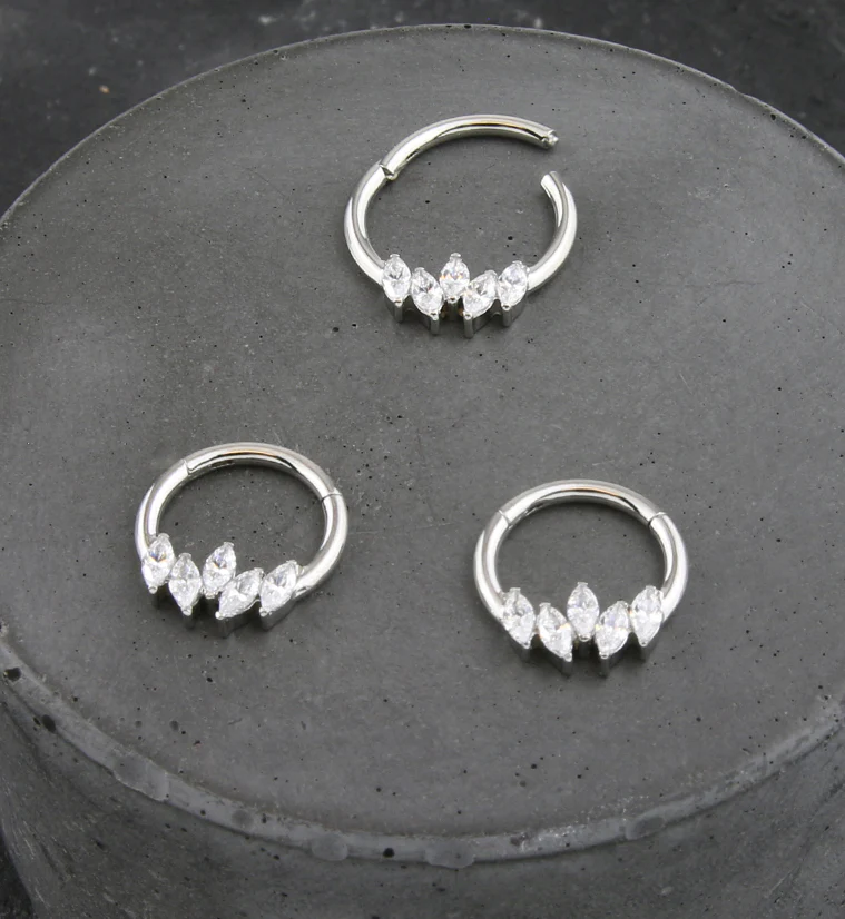 Point Marquise Clear CZ Stainless Steel Hinged Segment Ring - Mrs Treak