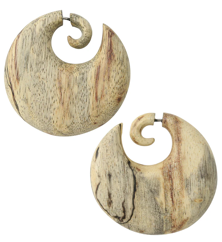 Disk Tamarind Wood Fake Gauge Spiral Earrings - Mrs Treak