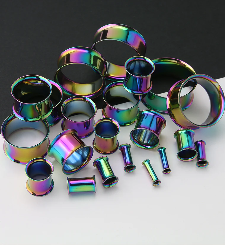 Rainbow PVD Stainless Steel Double Flare Tunnels - Mrs Treak