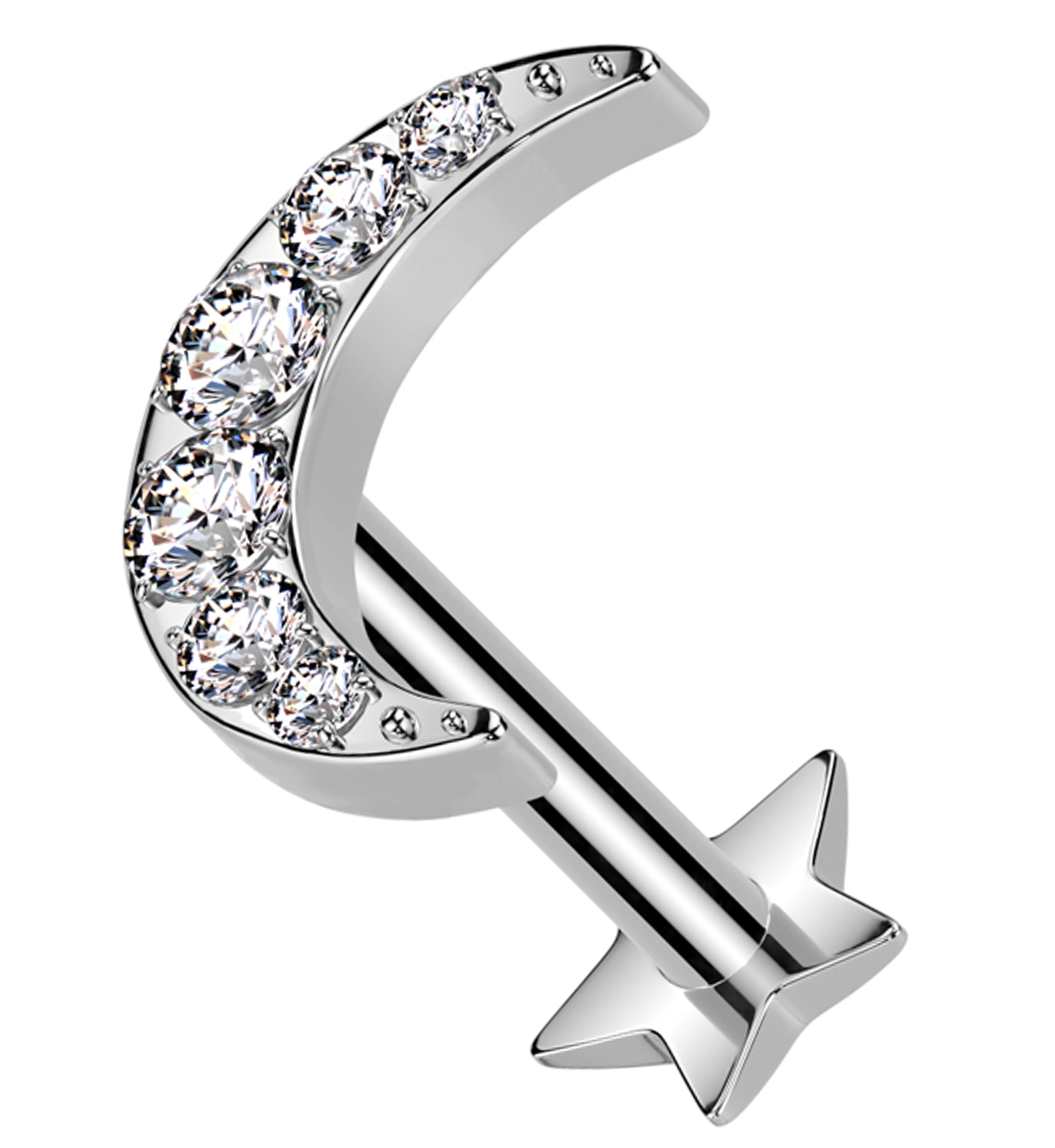 Half Moon Clear CZ Star Back Titanium Threadless Labret - Mrs Treak