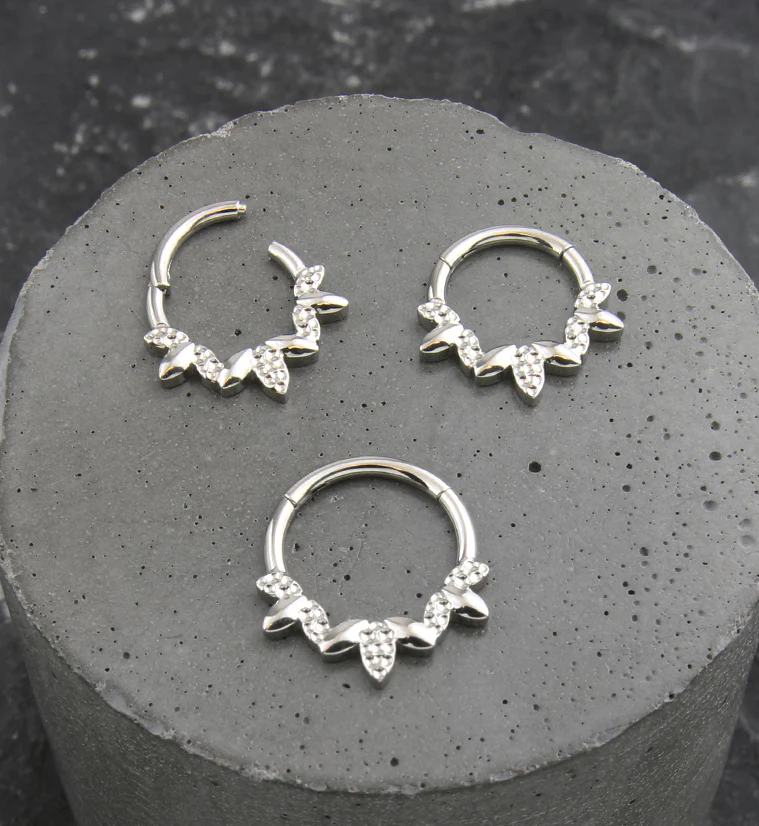 Alternate Hammered Marquise Titanium Hinged Segment Ring - Mrs Treak