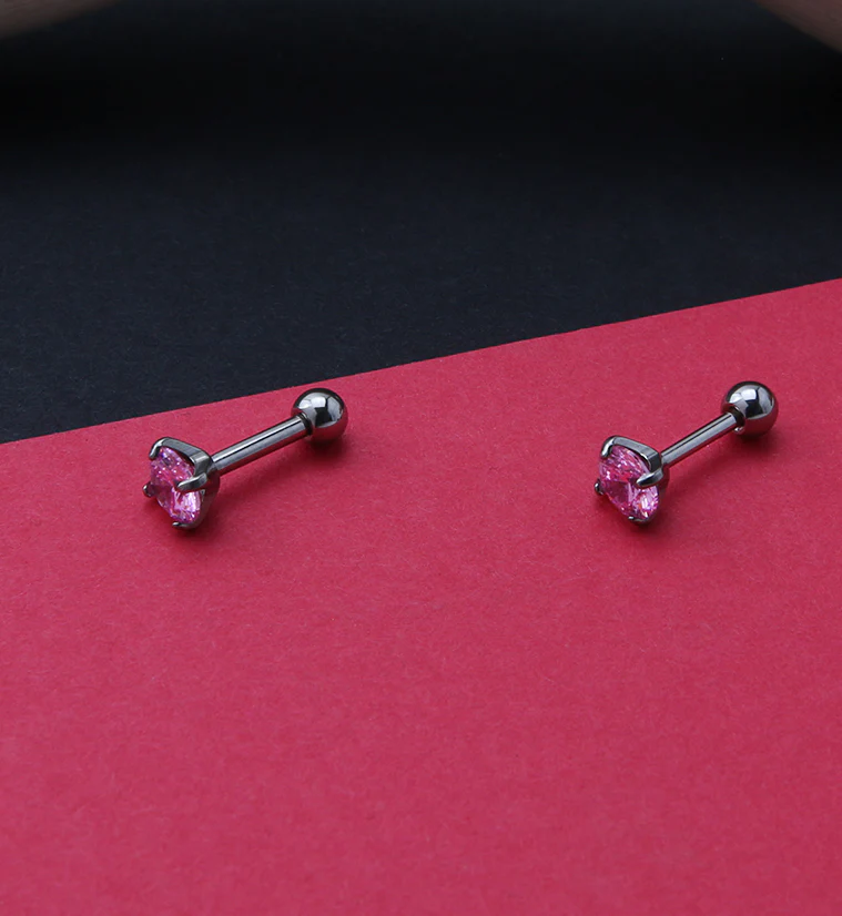 Pink CZ Titanium Cartilage Barbell - Mrs Treak