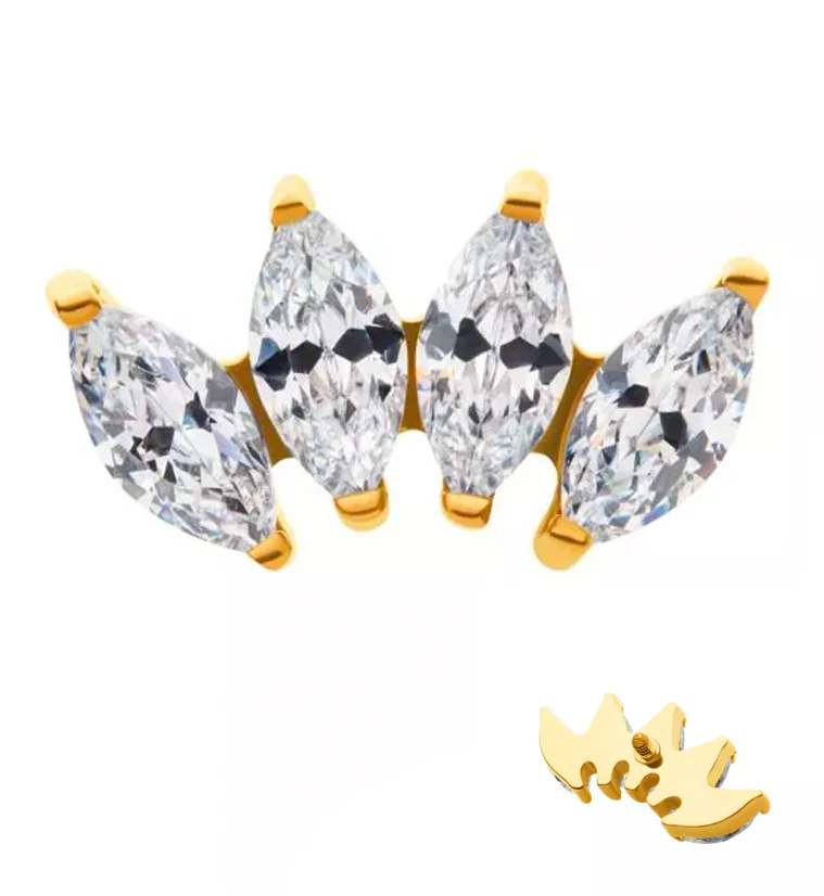 24kt Gold PVD Quartet CZ Internally Threaded Titanium Top - Mrs Treak