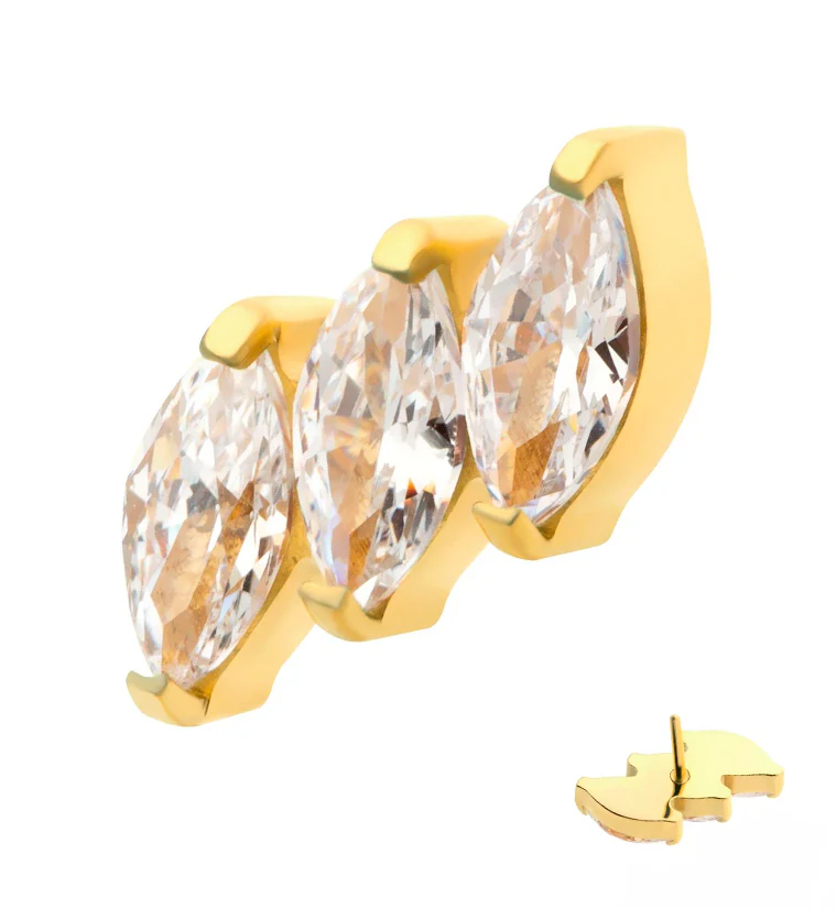 24kt Gold Slant CZ Threadless Titanium Top - Mrs Treak