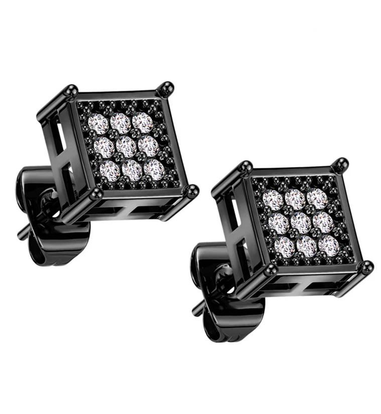 Black PVD Block Clear CZ Stainless Steel Stud Earrings - Mrs Treak