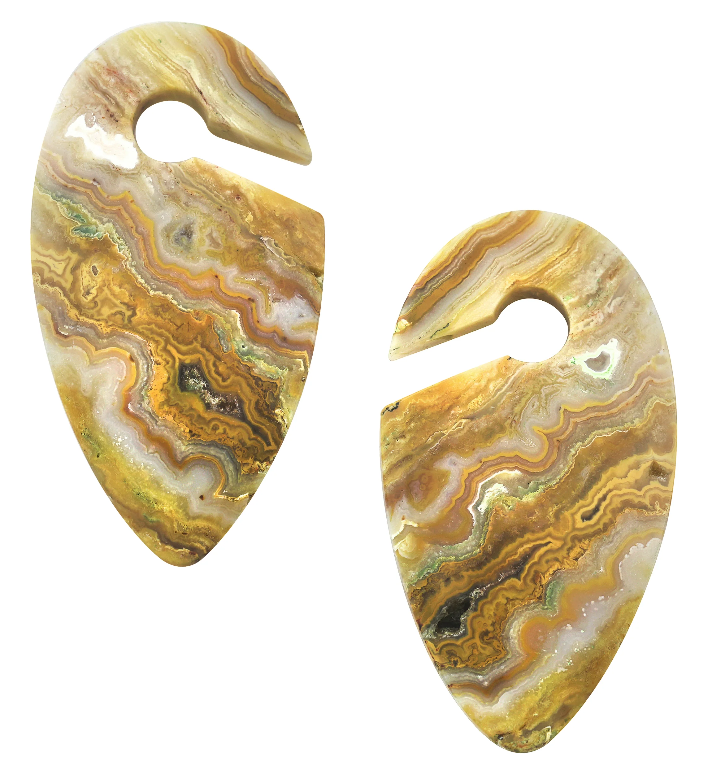 Lace Agate Stone Keyhole Ear Weights - Mrs Treak