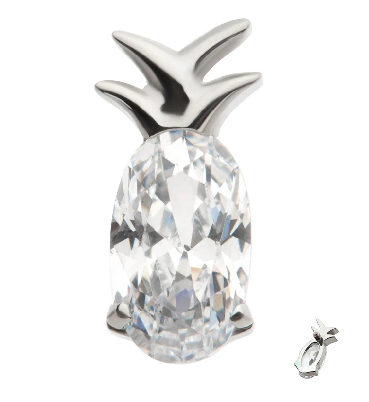 Pineapple Clear CZ Internally Threaded Titanium Top - Mrs Treak